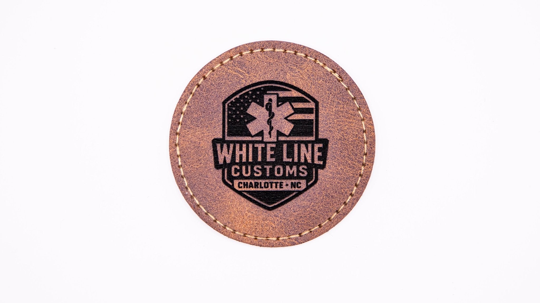 Branded Leather Circle Patch - White Line Customs NC