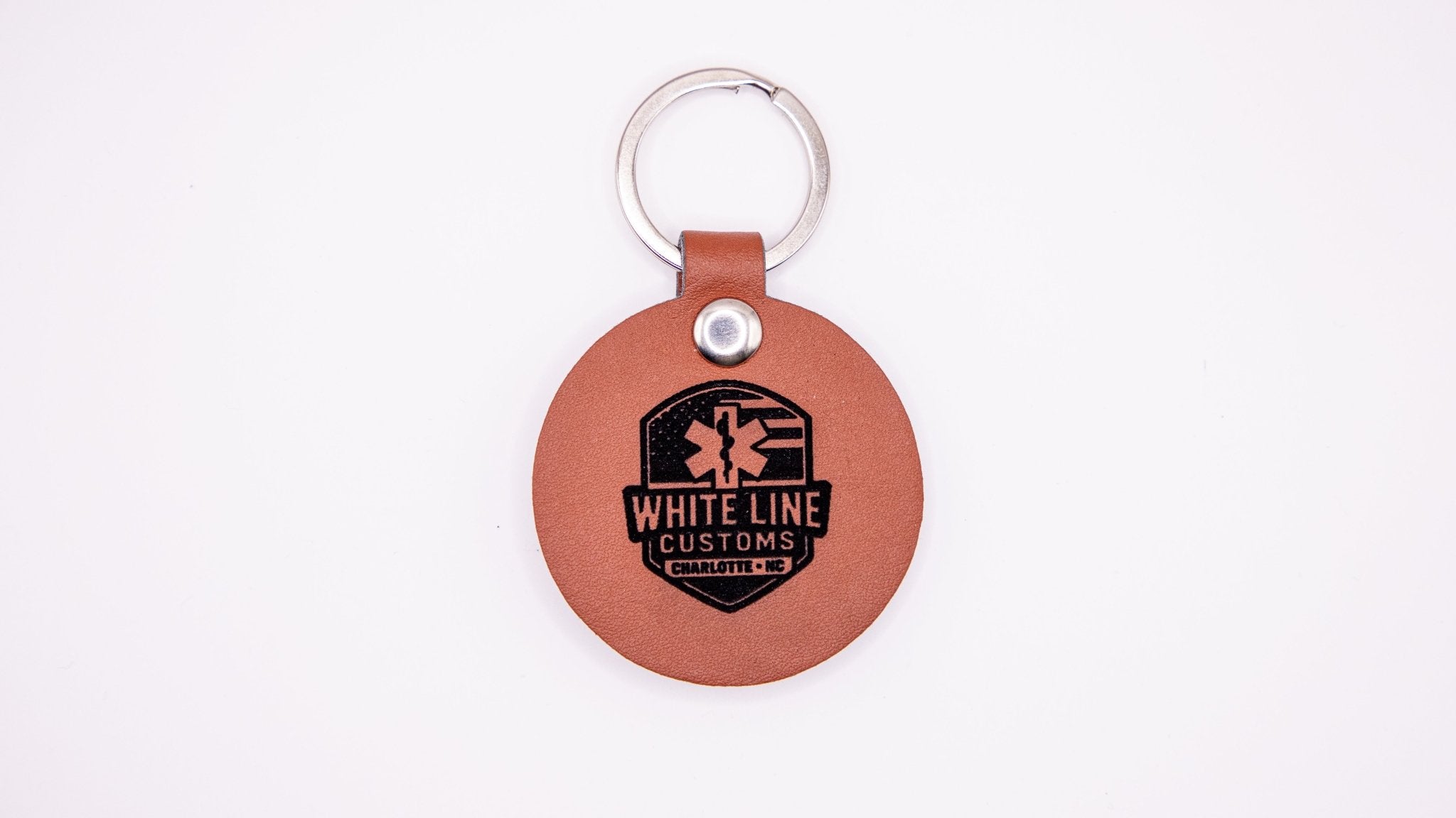 Leather Branded Circle Keychain - White Line Customs NC