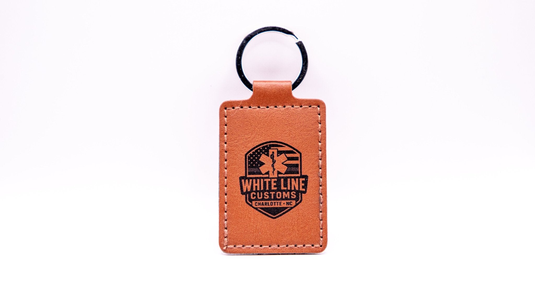 Leather Branded Tag Keychain - White Line Customs NC