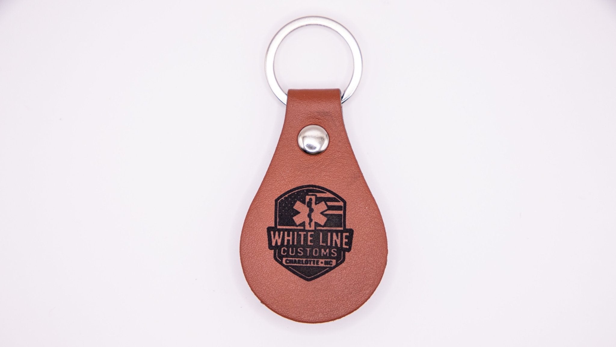 Leather Branded Teardrop Keychain - White Line Customs NC